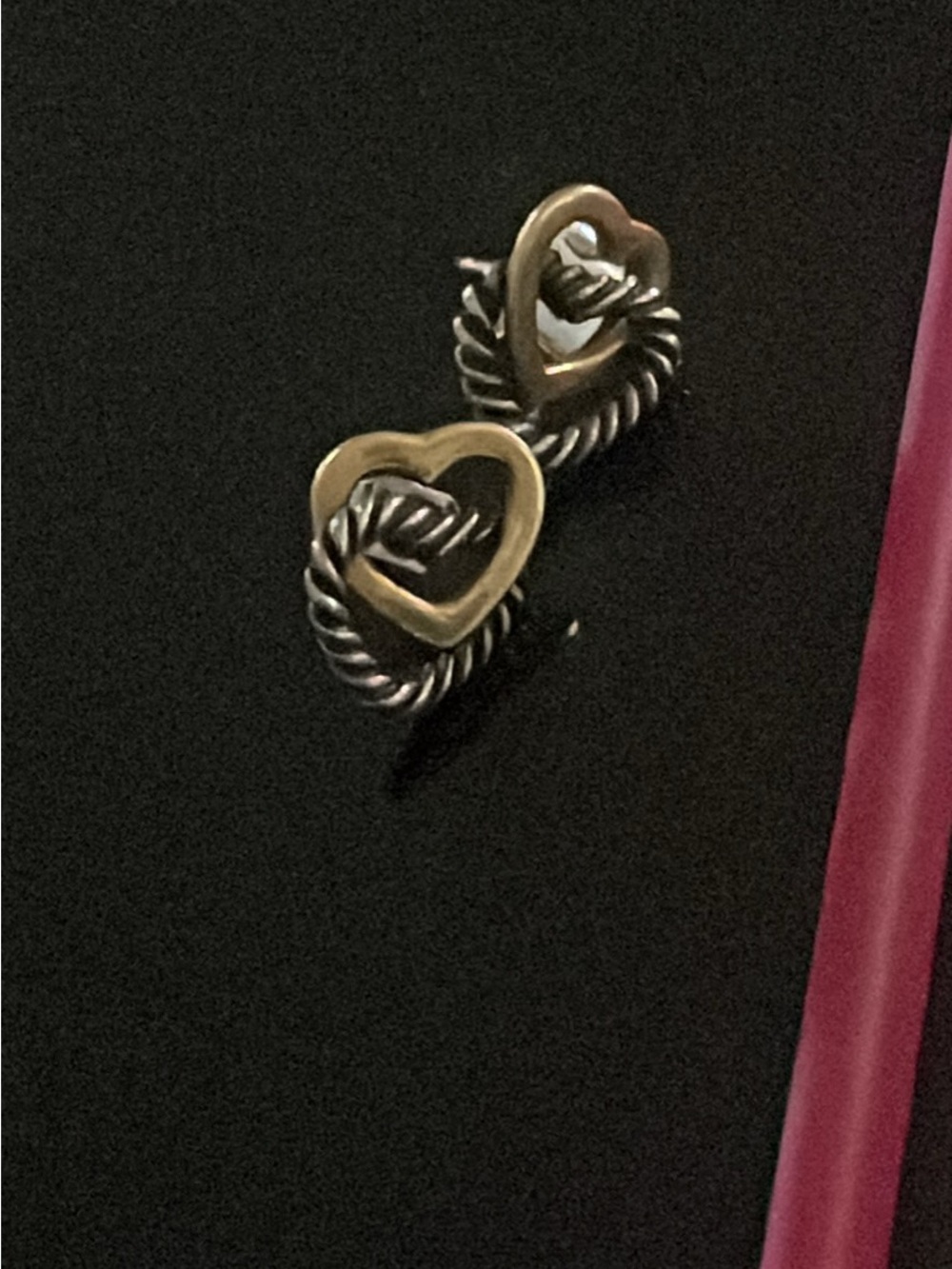 18k Gold and Silver Heart David Yurman Stud Earrings - Women Jewelry